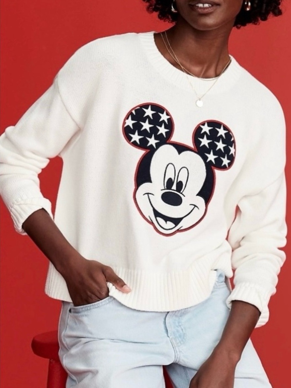 New Disney White Sweater with Starry Mickey Design